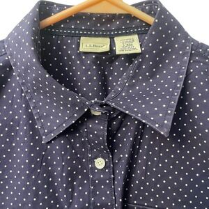L.L.Bean Polka Dot‎ Short Sleeve Button Down Shirt - Womens Large Regular